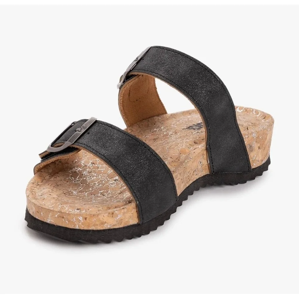 NEW Muk Luks Women's Adjustable Buckle Slide Sandals Black Cork Size 6 - Picture 4 of 11